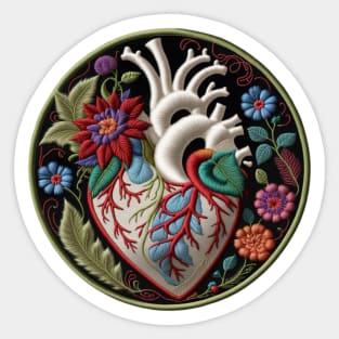 Botanical White Heart Embroidered Patch Sticker